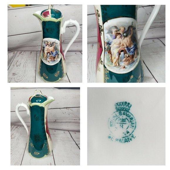 Vintage Royal Bavarian Teapot With Angel Print Gold Design Made In Germany - Picture 2 of 12